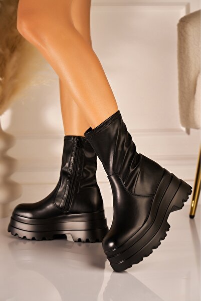 Joana Γυναικείες μαύρες πλατφόρμες μπότες από οικολογικό δέρμα Cruys
