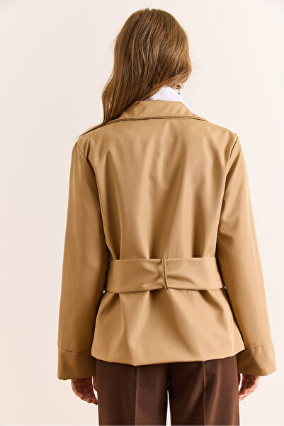 Olalook Women's Mink Lined Belted Button Detailed Bondit Short Trench Coat Trc-00000010