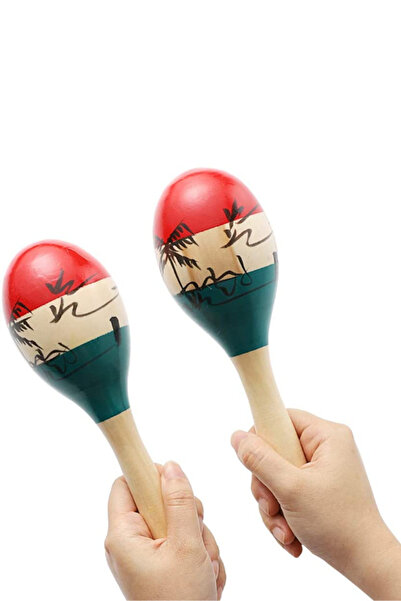 MegArya Mexican Maracas Wood Pair Wooden Tri Color Painted Set 9" Large