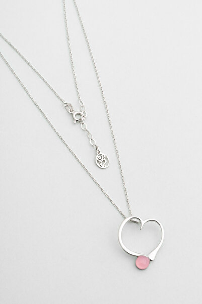 So CHIC... Kalsedon Kalbi 18 Ayar Beyaz Altın Kaplama 42 Cm Gümüş Kolye