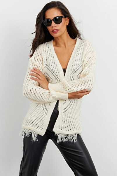 Cool & Sexy Women's Ecru Openwork Cardigan Yv104-90