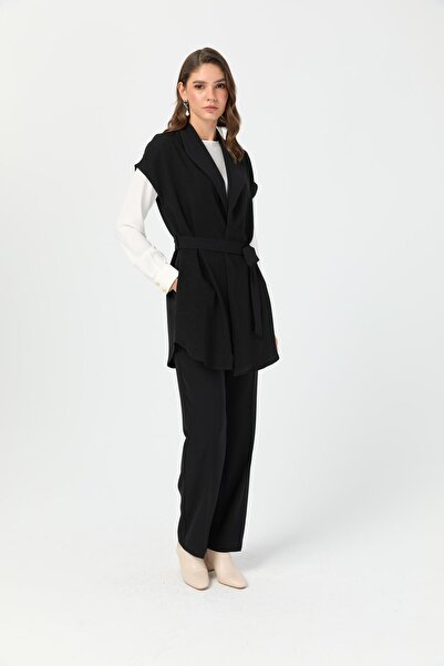 Esswaap Tunik Yelek Pantolon Takım Siyah