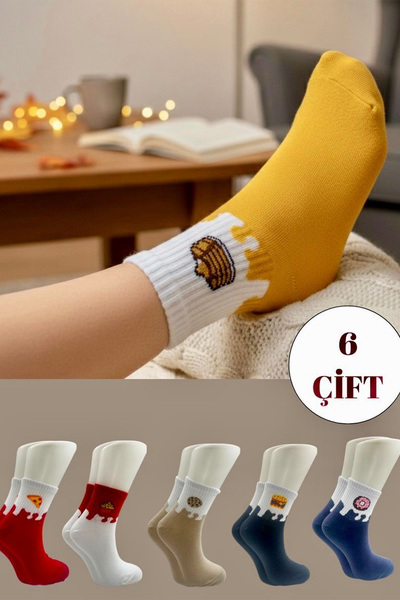 BENİSA ÇORAP Unisex Colorful Fruity - Food Patterned Tennis Socks Pack of 6