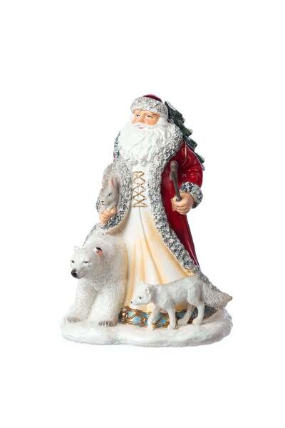 OEM Decoratiune Craciun din rasina, Mos Craciun inconjurat de animale padurii...