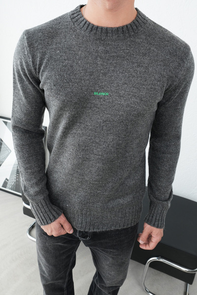 İLKCET MODA Silence Embroidered Anthracite Men's Regular Sweater