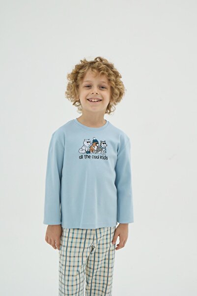 Sevim Хлопчачий комплект піжами з довгими рукавами та візерунком у клітинку C4T1N98