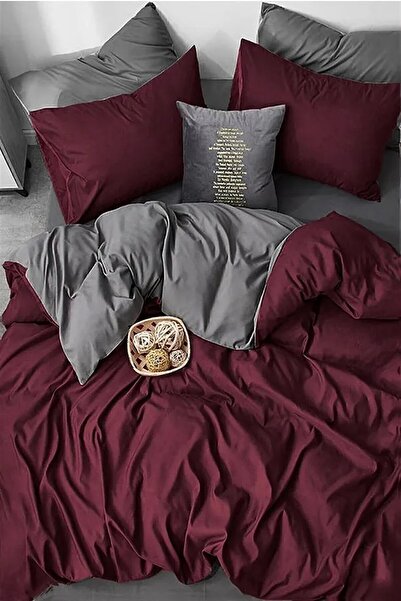 MORE HOME Single Duvet Cover Set + Pillowcase Burgundy Anthracite Combination