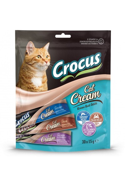 Crocus 3 Çeşit Karışık Somonlu Karidesli Yengeçli Kedi Krema Ödülü 30x15 gr