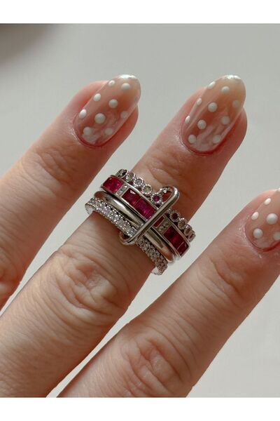 CHARMLUCKY 4-Piece Hook Ring with Colorful Stones