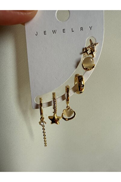 LUSORA ACCESORY طقم أقراط نسائية ذهبية اللون بتصميم غير متماثل مكون من 6 قطع ...