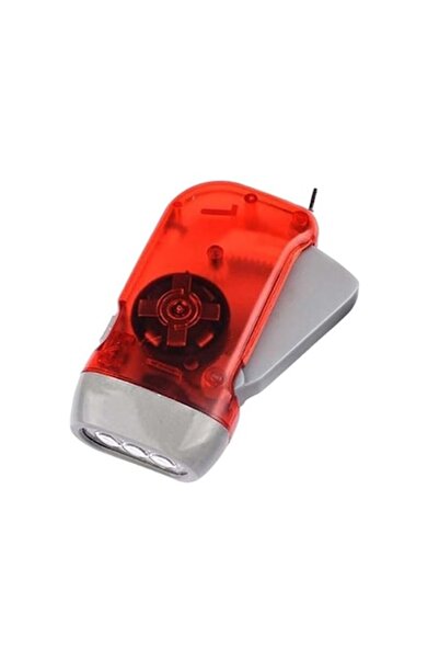 dalimag Dynamo Flashlight with Manual Charging, 3 LEDs, With Hooks, Compact 10x5 cm, Red