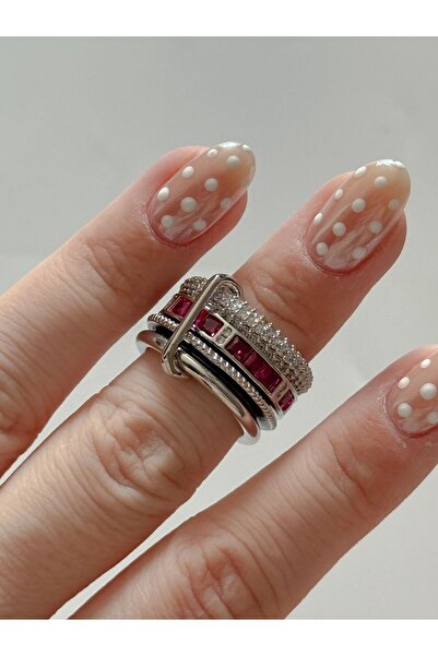 CHARMLUCKY Pink Stone 4-Piece Hook Ring