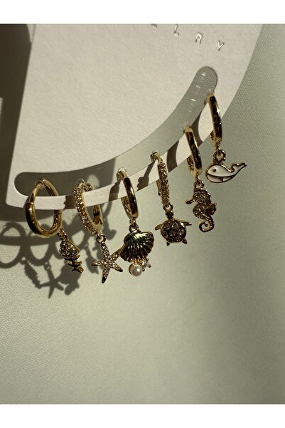 LUSORA ACCESORY Women's Gold Color Asymmetrical Sea Figure 6-Piece Earring Set
