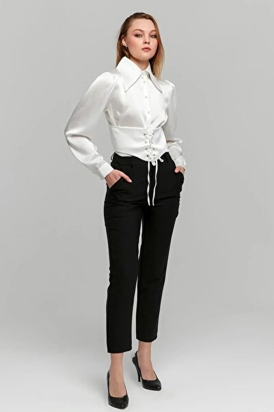 KaSheHa Siyah Double Atlas Kumaş Havuç Model Pantolon 90 Cm