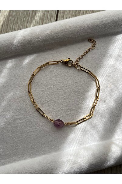 Pel Design سوار من الفولاذ مصنوع يدويًا من حجر الفلوريت الأرجواني الماسي