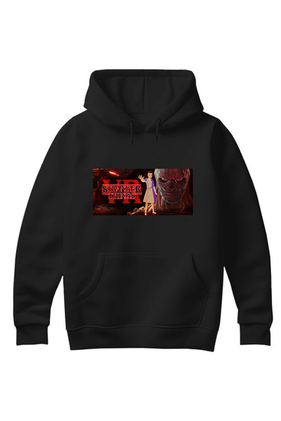 Stranger Things Tasarımlı Unisex Pamuklu Kapüşonlu Sweatshirt