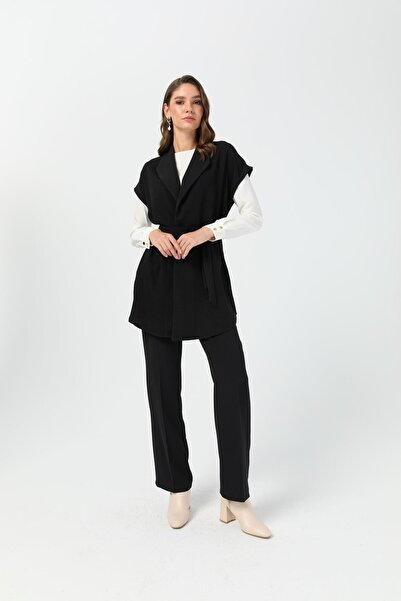 Esswaap Tunik Yelek Pantolon Takım Siyah