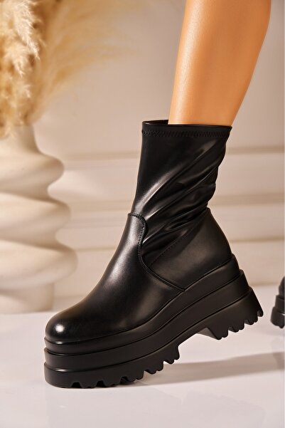 Joana Γυναικείες μαύρες πλατφόρμες μπότες από οικολογικό δέρμα Cruys