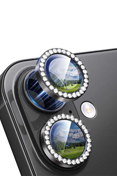 Evax (Taşlı) iPhone 17 Uyumlu Taşlı Siyah Çerçeveli Kamera Lens Koruyucu