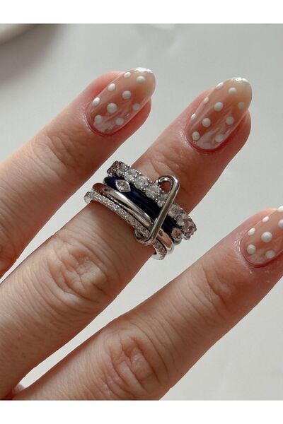 CHARMLUCKY Dark Blue Eye 4-Piece Hook Ring
