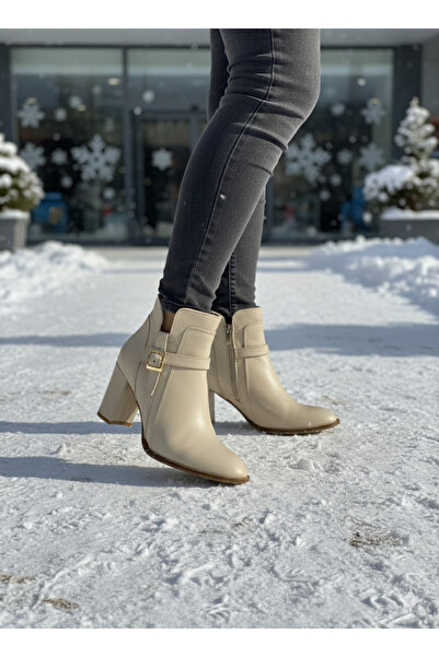 ALBİNİ Hakiki Deri,Kadın Bot; Tokalı, 7,5 cm topuk