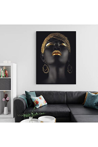 Tablouri La Comanda TLC Canvas painting, gold makeup, portrait of a woman, black and gold