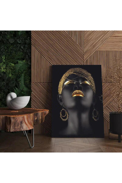 Tablouri La Comanda TLC Canvas painting, gold makeup, portrait of a woman, black and gold