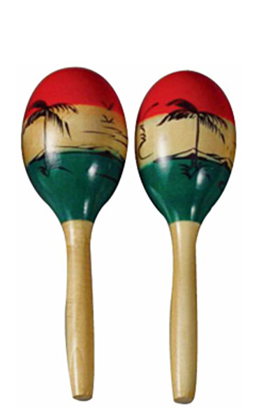 MegArya Mexican Maracas Wood Pair Wooden Tri Color Painted Set 9" Large