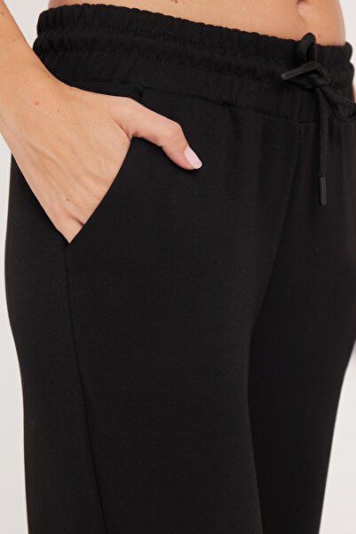 Tudors Women's Relax Fit Comfortable Cut Modal Fabric Tie Waist Elastic Jogger Black Pants