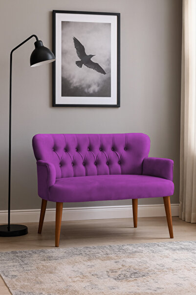 Azra Mobilya Roma Modern İkili Koltuk - Babyface Kumaş - Ahşap Ceviz Renk Aya...