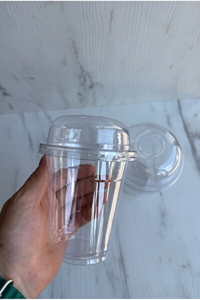 maycup 12 Oz 350 cc Kapaklı Plastik Bardak 100 Adet Limonata Soğuk İçecek Milkshake Bardağı