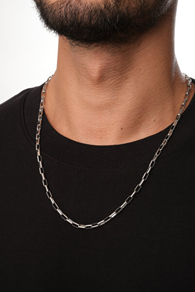ByFlorya Jewelry Steel Rectangular Men's Chain Necklace 4mm Does Not Tarnish