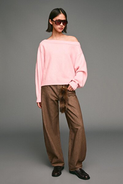 Bershka Ribbed Bardot neck sweater