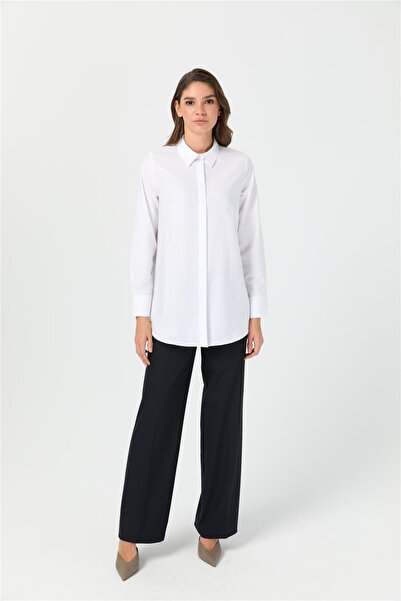 Esswaap Oxford Dokulu Arkası Pileli Tunik Beyaz