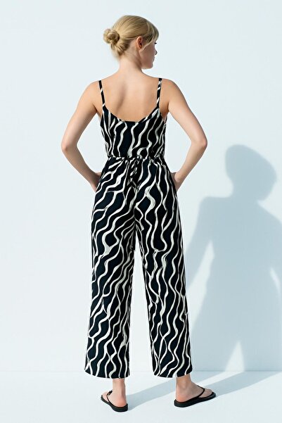 HAKKE Patterned viscose jumpsuit with straps and waistband