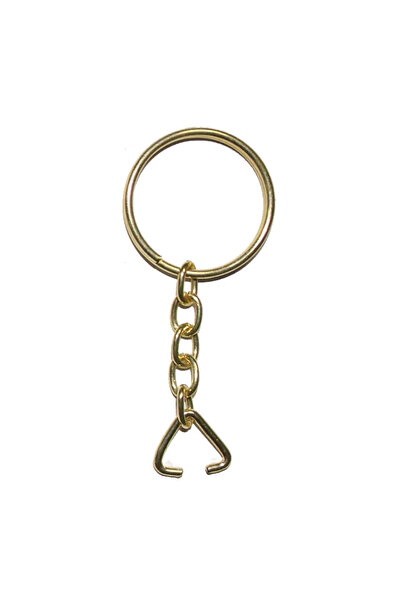 Twin Store Key Chain Ring, Ring + Chain + Triangle, 24mm, Gold, Yellow, 1000Pcs