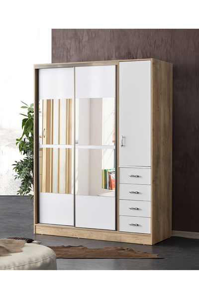 beenal Samara Sürgülü Kapaklı Gardırop Şifonyerli Dolap 160cm