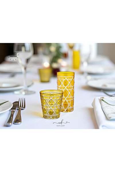 AKDEN STORE طقم أكواب ماء كريستالية ملونة للديكور سعة 485 مل، طقم من 6 قطع