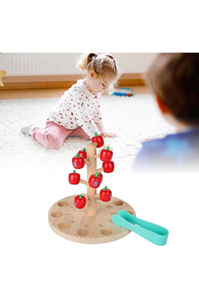 sallma Educational wooden counting toy, set with red apples, cute design, 30x20cm, 3 years+