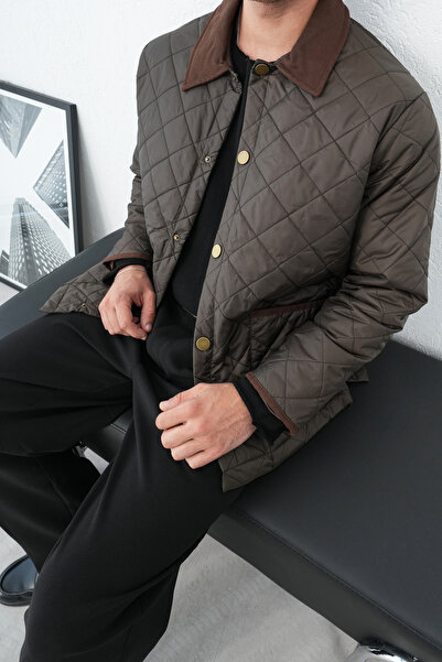 İLKCET MODA Baklava Patterned Collar Detailed Brown Men's Jacket