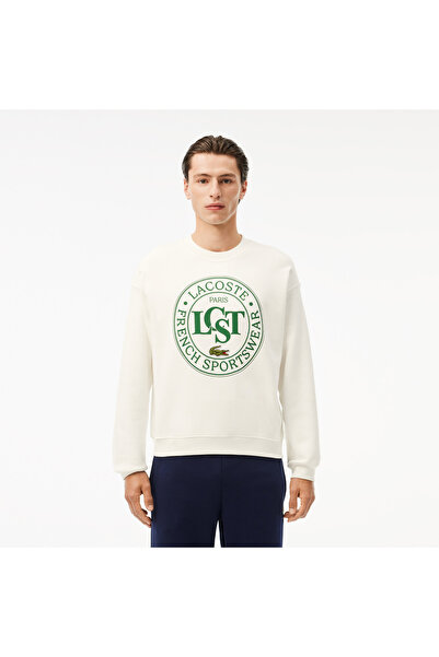 Lacoste Loose Fit Printed Fleece Unisex Krem Sweatshirt