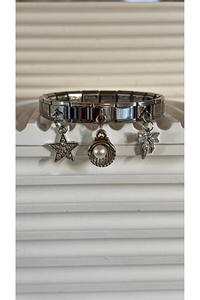 bijoux uniques سوار إيطالي من الفولاذ مع حلية نجمة المحار