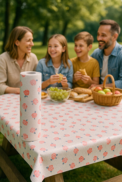 Özkan Ambalaj Temizlik 100 cm Length, 24 Meters Perforated, Six Bags on Top, Paper Tablecloth, 1 Roll