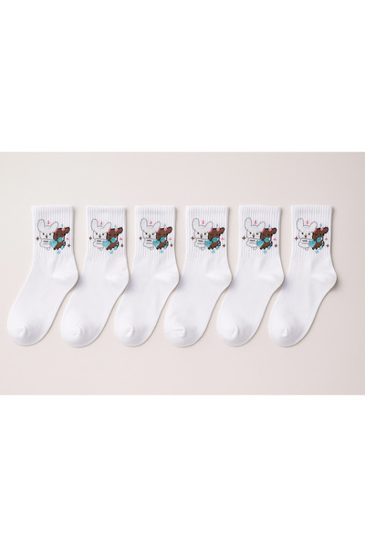 shefox 6 Pairs of Women's Patterned Cotton Lycra College Socks
