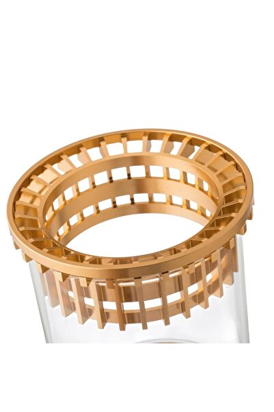 ORIAN Beige porcelain and glass cylindrical vase with a gold metal lid