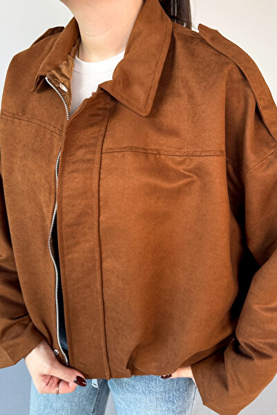 Cappmoda Ckt-12464 Tan Epauletted Lined Nubuck Oversize Jacket