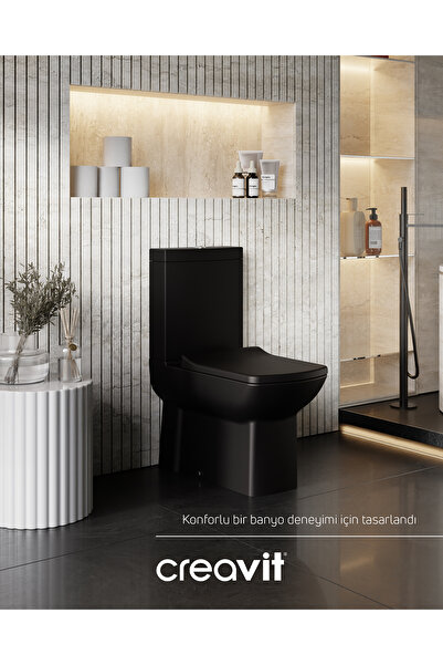 Creavit Lara Duroplast Yavaş Kapanan Kapaklı Kömür Karası Set