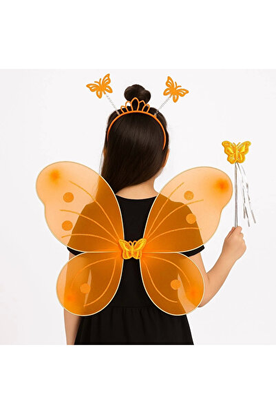 magicool Orange Butterfly Girl Set – 50 cm Butterfly Wing, Crown and Wand