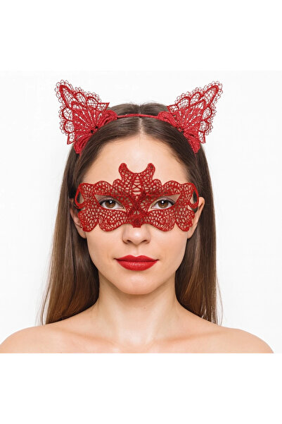 magicool Fire Red Lace Crown and Mask Set No 10 - Masquerade Special Occasion...