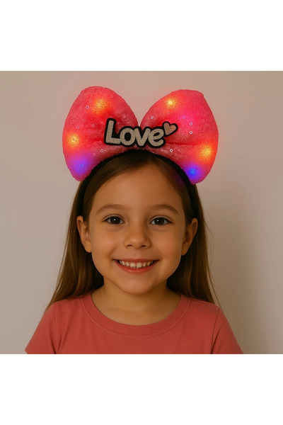 Epilons Fuchsia Bow Crown with Led Light Love Written – Girl's Party Crown